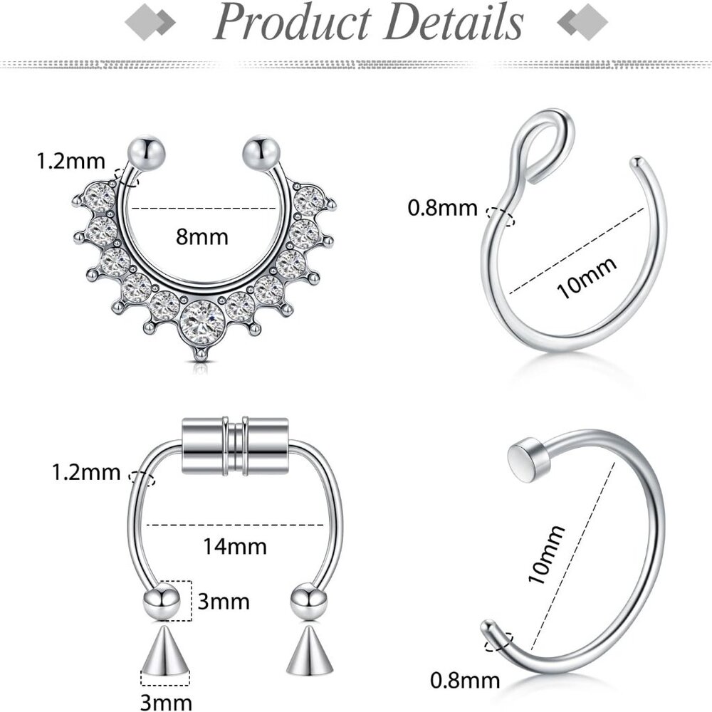 Trendy Fake Eyebrow & Lip Labret Rings - 159PCS Body Jewelry Set with Stickers - Picture 3 of 7